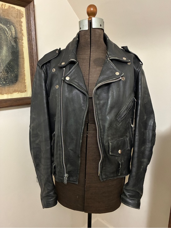 Jackets & Blazers - Vintage 1960s Black Leather Biker Jacket